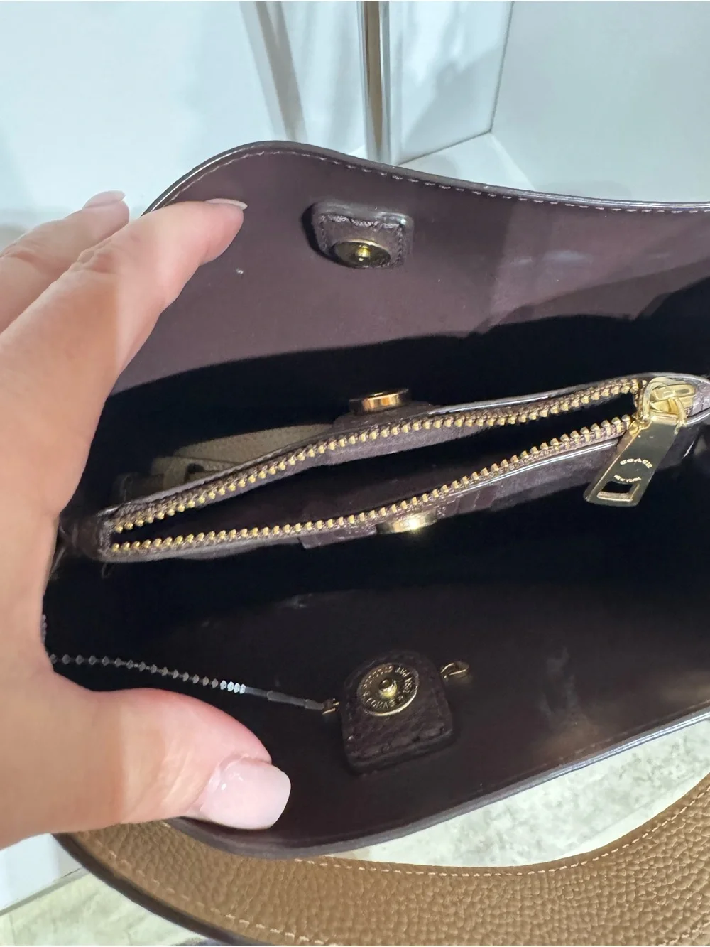 Coach Beige Pebbled Leather Bucket Bag with Matching Wallet